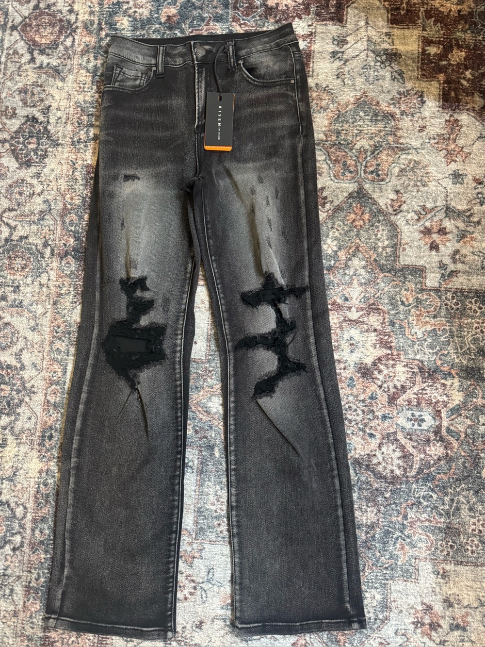 Risen Black Distressed straight leg Jeans - Women's